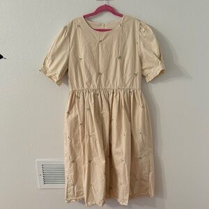 SHEIN Cream Midi Dress with Floral Embroidery